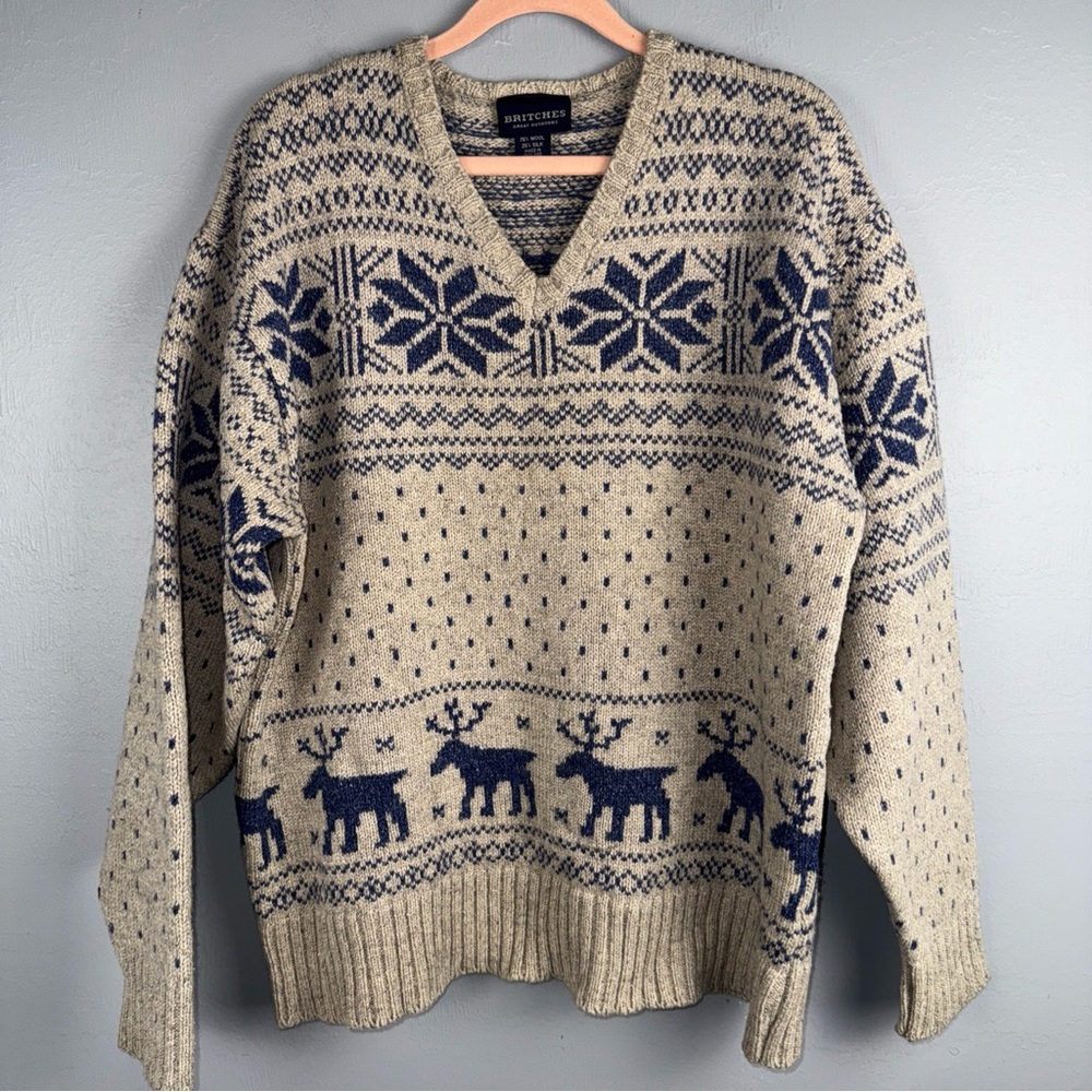 Britches Sweater Men’s Large Vintage 90s Grandpa Winter Reindeer Patterned *READ